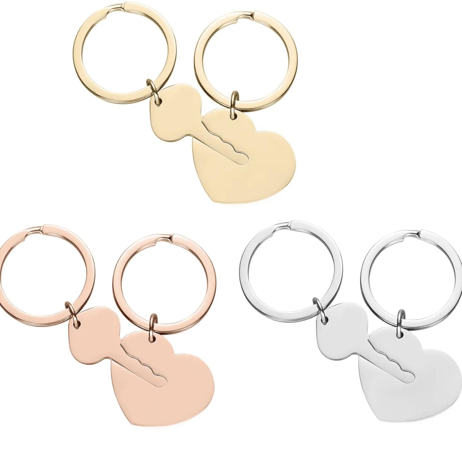 Stainless Steel Heart and Key Keychain Set